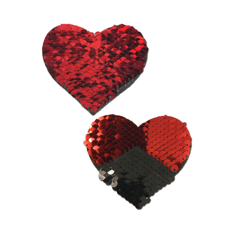 Pastease Double Sequin Hearts Red Black Pasties O/S