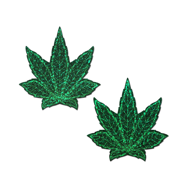 Pastease Glitter Marijuana Leaf Green Pasties O/S