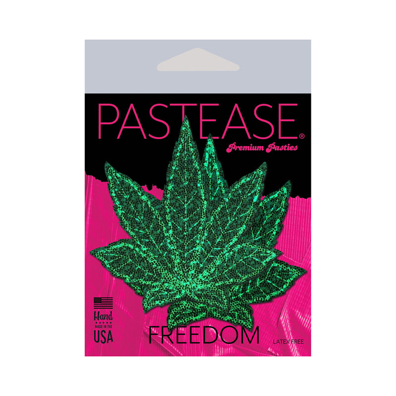 Pastease Glitter Marijuana Leaf Green Pasties O/S