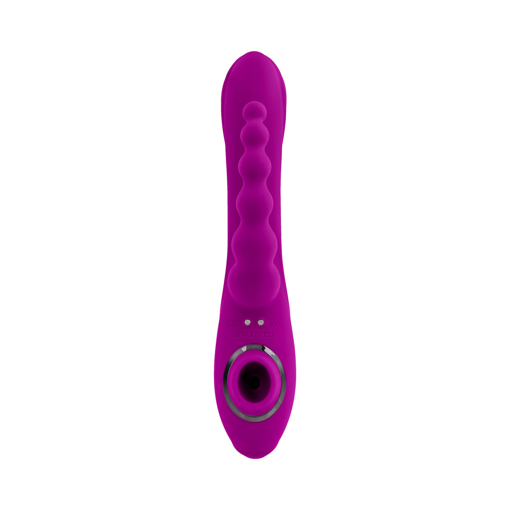 Evolved Fourgasm Rechargeable Triple Stim Vibe With Suction Silicone Purple