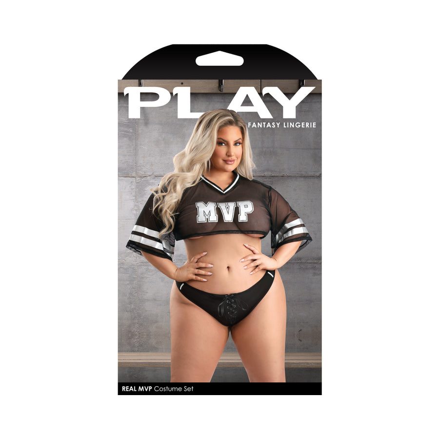 Fantasy Lingerie Play Real MVP Cropped Jersey Top &amp; Lace Up Panty Costume 1XL/2XL