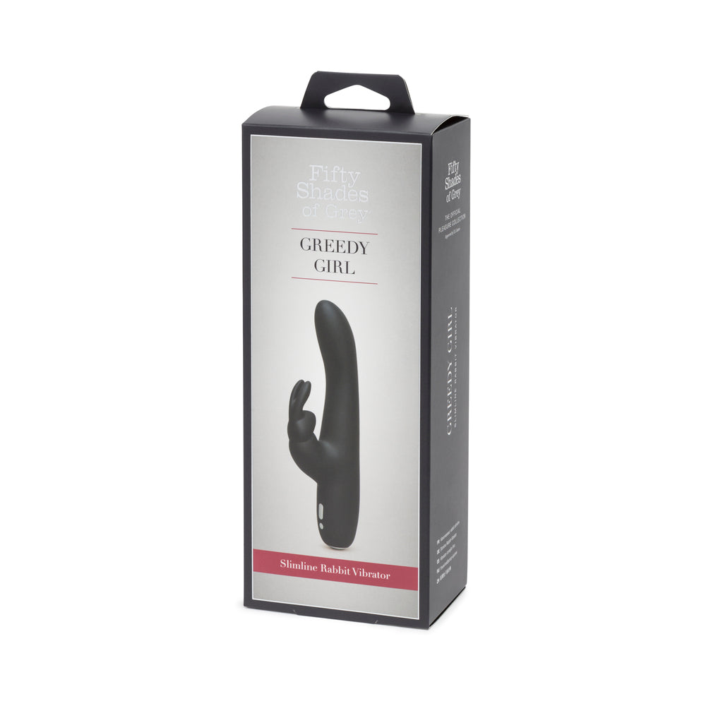 Fifty Shades Of Grey Greedy Girl Rechargeable Slimline Rabbit Vibrator - Black
