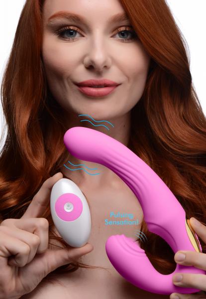 15x U-pulse Silicone Pulsating And Vibrating Strapless Strap-on With Remote - Pink-Strap U-Sexual Toys®