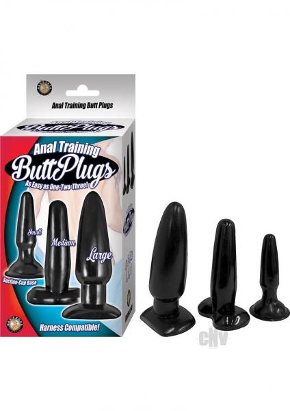 Anal Training Butt Plugs Black 3 Sizes-blank-Sexual Toys®