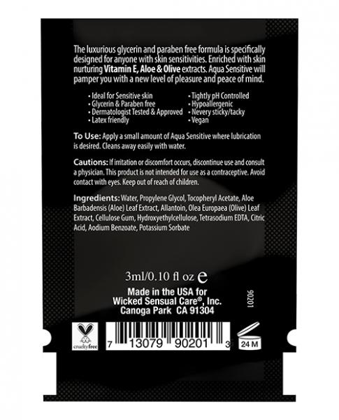 Wicked Aqua Sensitive Water Based Lubricant .1 oz-Wicked Aqua-Sexual Toys®