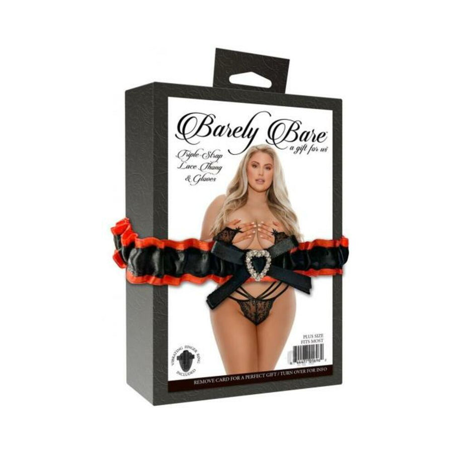 Barely Bare Triple-Strap Lace Thong &amp; Glove-Glo-Sexual Toys®