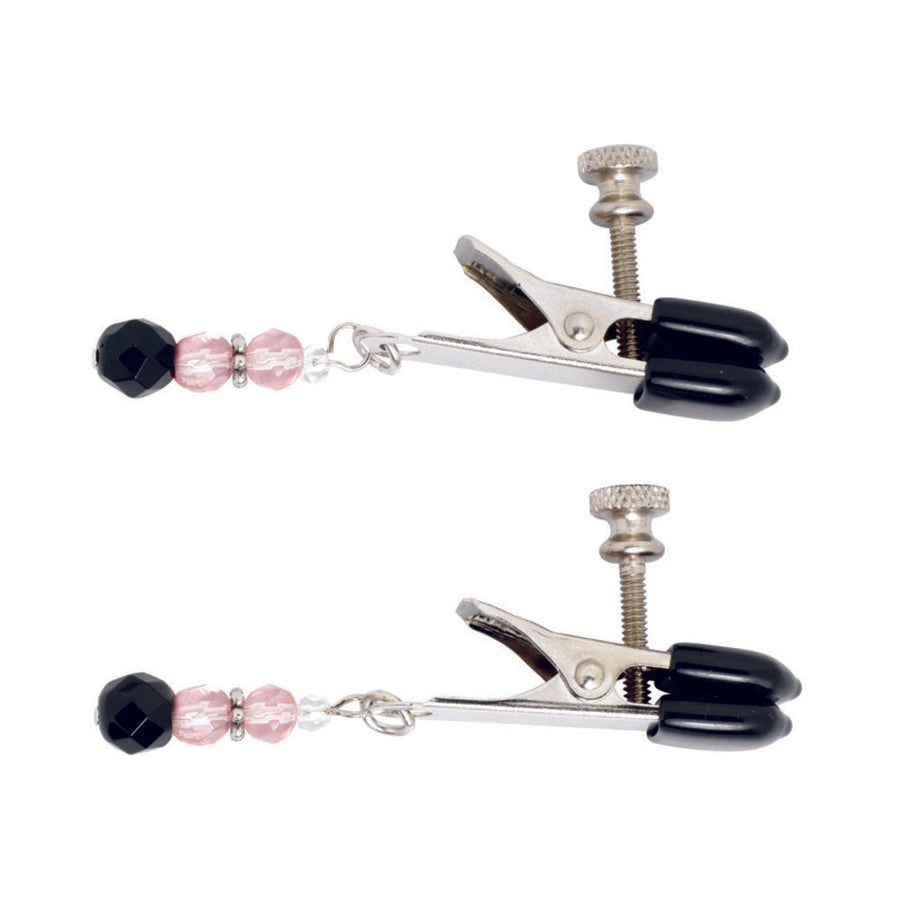 Beaded Nipple Clamps Adjustable Rubber Tipped With Pink Beads-blank-Sexual Toys®