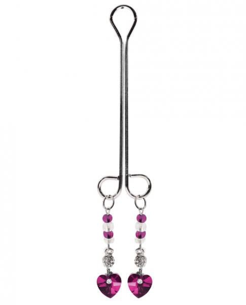 Bijoux Cli Clamp Double Loop with Heart Charm &amp; Fuchsia Beads-Bijoux de Cli-Sexual Toys®
