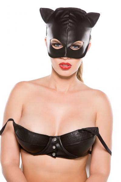 Black Faux Leather Cat Mask O/S-Allure Accessories-Sexual Toys®