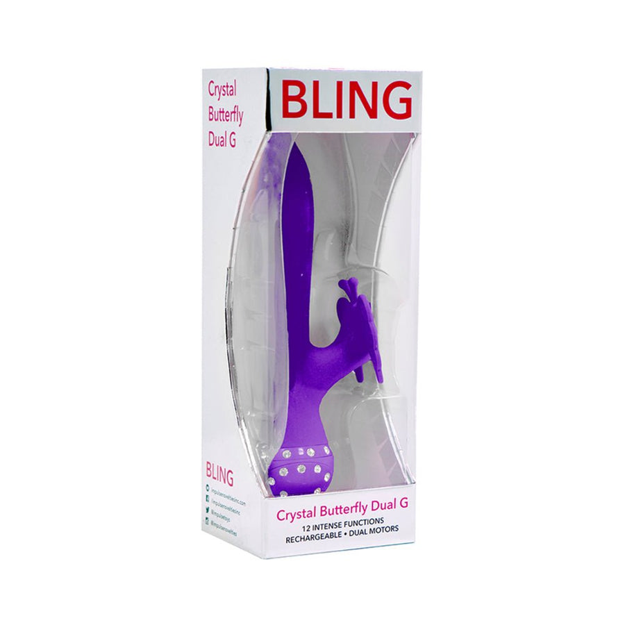 Bling Crystal Butterfly Dual G Vibe 12 Function Usb Magnetic Rechargeable Silicone Waterproof Purple-blank-Sexual Toys®