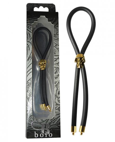 Bolo Lasso & Gold Skull Slider with Gold Tips Black-Bolo Erection Enhancement-Sexual Toys®