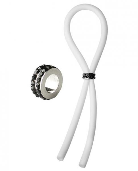 Bolo Lasso Ring Siilcone Black Gems Bead White-Bolo Erection Enhancement-Sexual Toys®