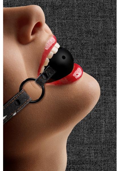 Breathable Ball Gag - With Roughend Denim Straps - Black-blank-Sexual Toys®