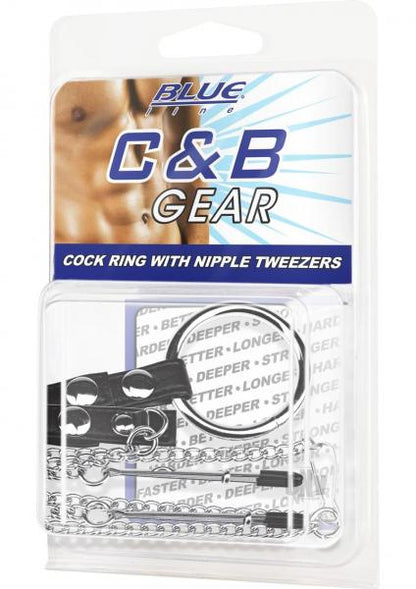 C &amp; B Gear Cock Ring with Nipple Clamps Tweezers-Blue Line Men-Sexual Toys®