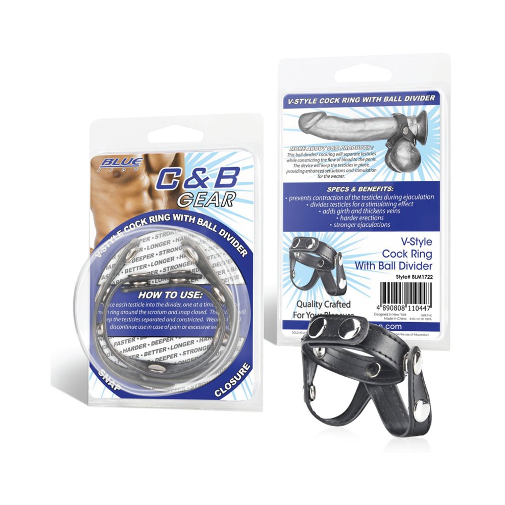 C & B Gear V-Style Cock Ring with Ball Divider Black-Electric Eel-Sexual Toys®