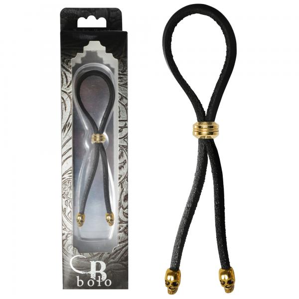 C-ring Lasso Gold Bead Slider W/ Gold Skull Tips Leather-blank-Sexual Toys®