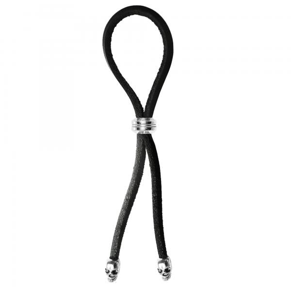 C-ring Lasso Silver Bead Slider W/ Silver Skull Tips Leather-blank-Sexual Toys®