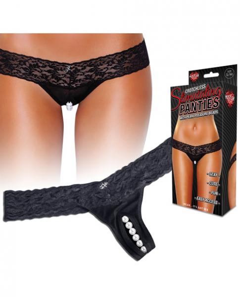Crotchless Panties Thong Pearl Beads Black M/L-Electric Eel-Sexual Toys®