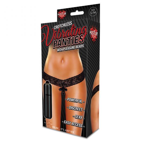 Crotchless Vibrating Thong Beads Black S/M-blank-Sexual Toys®