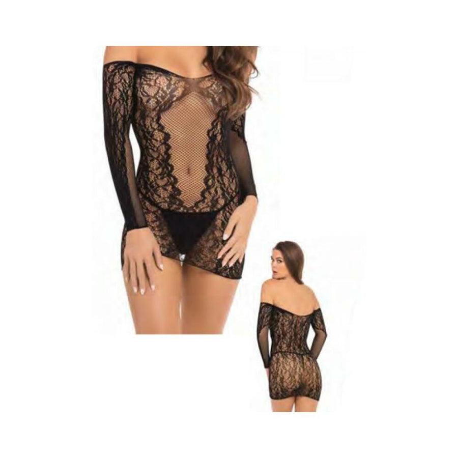 Demure Long Sleeve Mini Dress Black M/L-International Intimates-Sexual Toys®