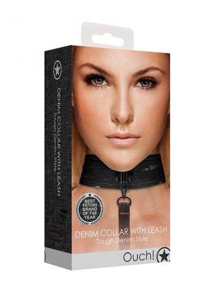 Denim Collar - With Leash - Roughend Denim Style - Black-blank-Sexual Toys®