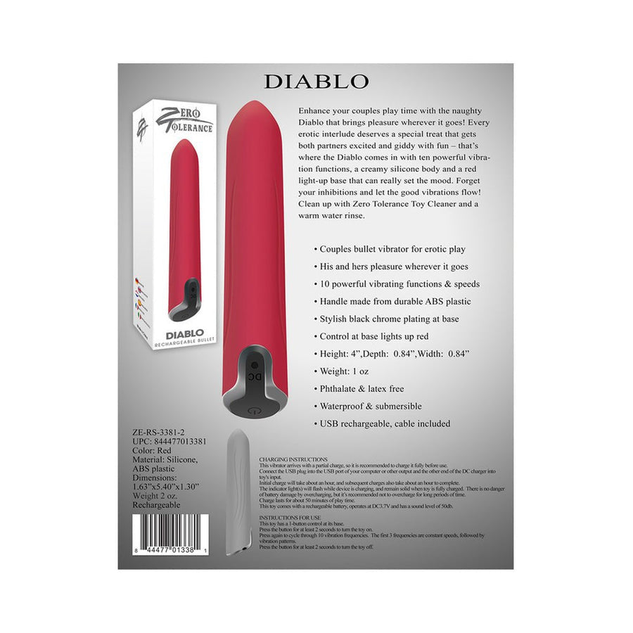 Diablo Rechargeable Bullet Vibrator Red-Zero Tolerance-Sexual Toys®