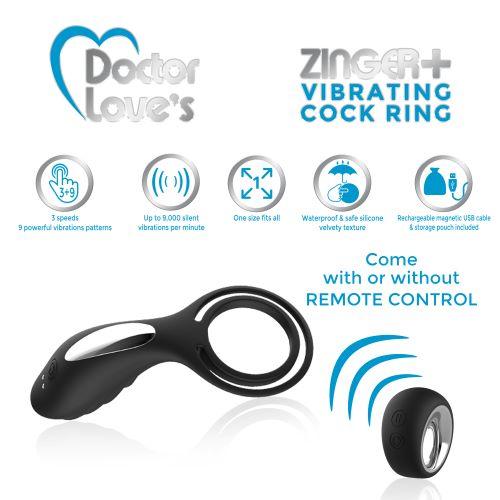 Doctor Love Zinger+ Vibrating Cock Ring Remote Black-Doctor Love&