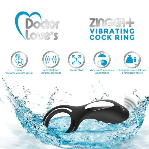 Doctor Love Zinger+ Vibrating Cock Ring Remote Black-Doctor Love&