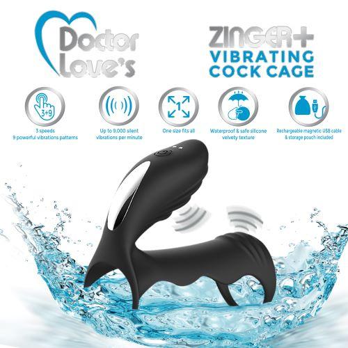 Doctor Love Zinger+ Vibrating Rechargeable Cock Cage Black-Doctor Love&