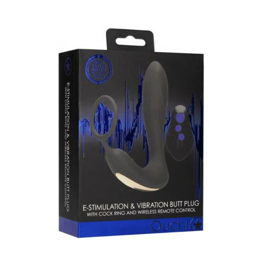 E-stim &amp; Vibrating Butt Plug And Cock Ring And Wireless Remote  Black-blank-Sexual Toys®