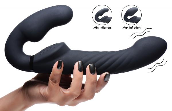 Ergo-fit Twist Inflatable Vibrating Silicone Strapless Strap-on - Black-Strap U-Sexual Toys®
