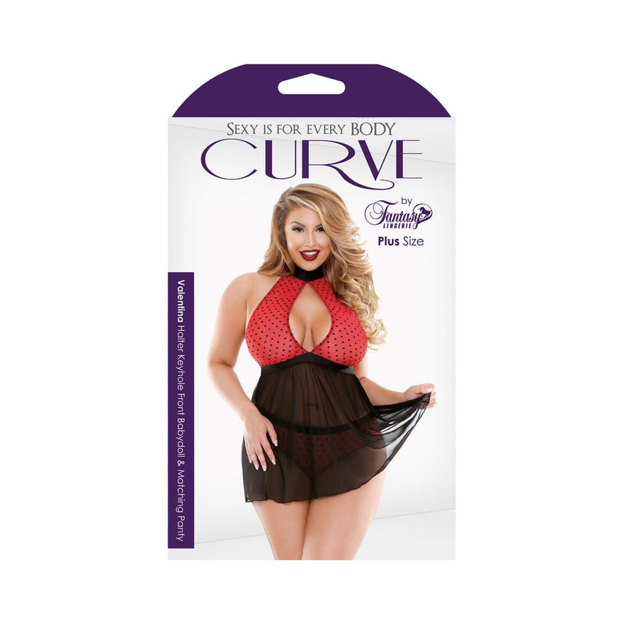 Fantasy Lingerie Curve Valentina Halter Keyhole Front Babydoll &amp; Matching Panty-blank-Sexual Toys®
