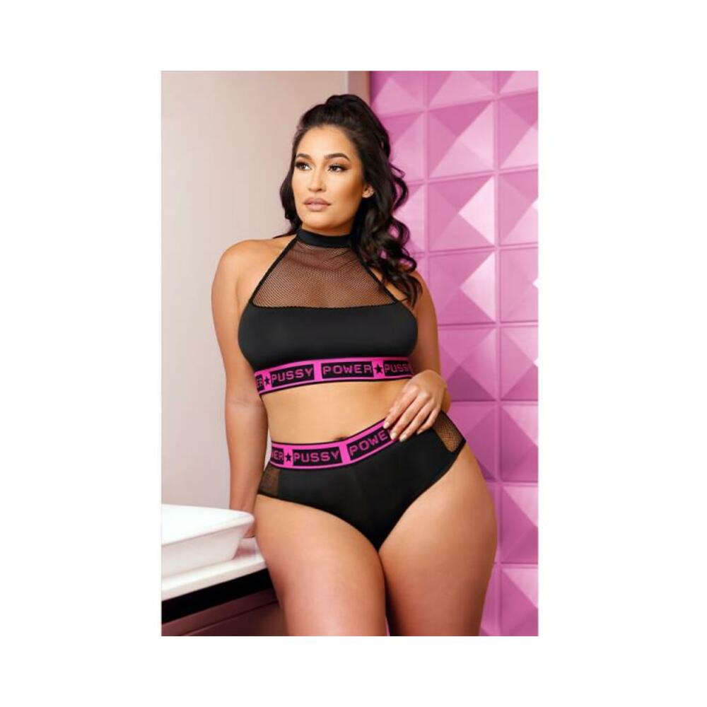 Fantasy Lingerie Vibes Pussy Power Micronet Paneled Halter Top & Cheeky Booty Short-blank-Sexual Toys®