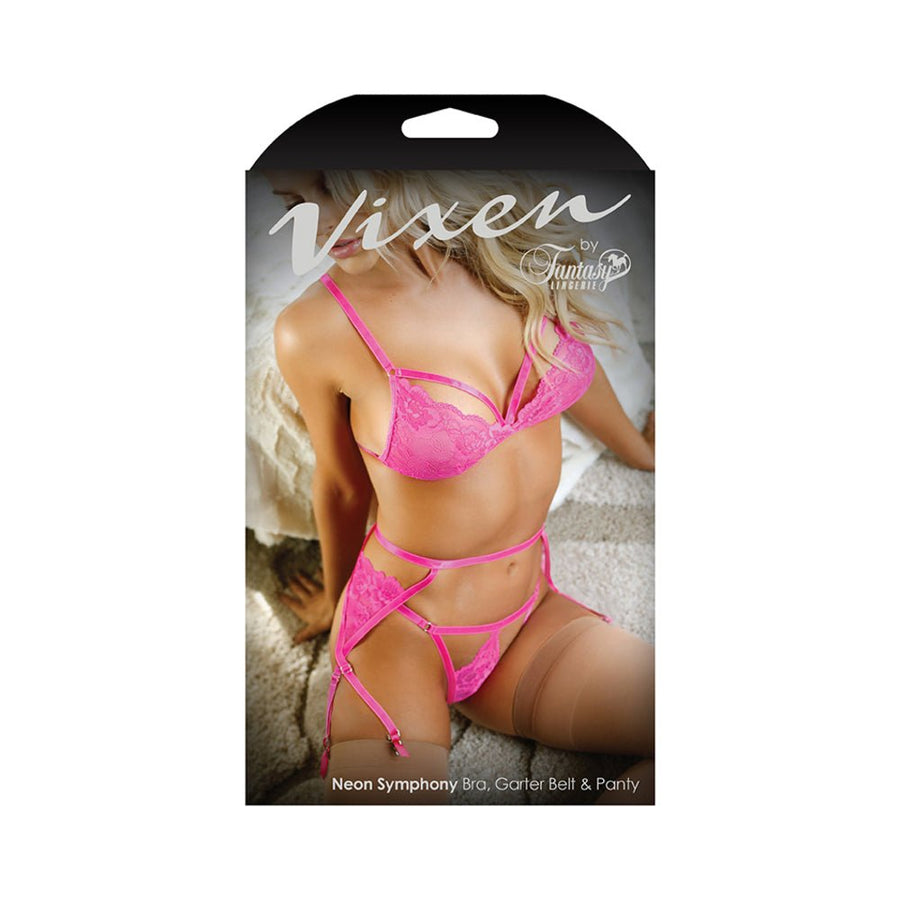 Fantasy Lingerie Vixen Neon Symphony Bralette, Garter Belt, &amp; Panty-blank-Sexual Toys®