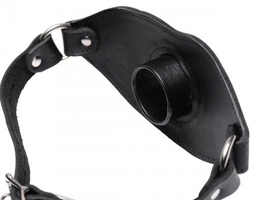 Feeder Locking Open Mouth Gag Black Leather O/S-Master Series-Sexual Toys®
