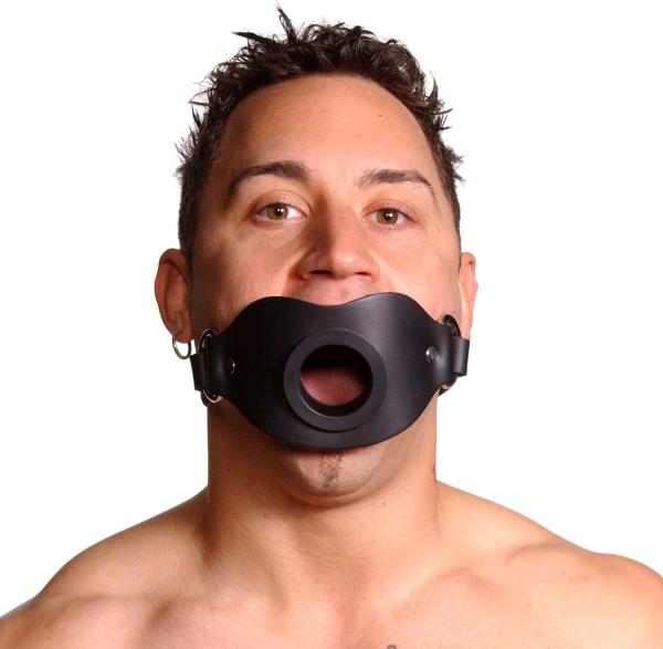 Feeder Locking Open Mouth Gag Black Leather O/S-Master Series-Sexual Toys®