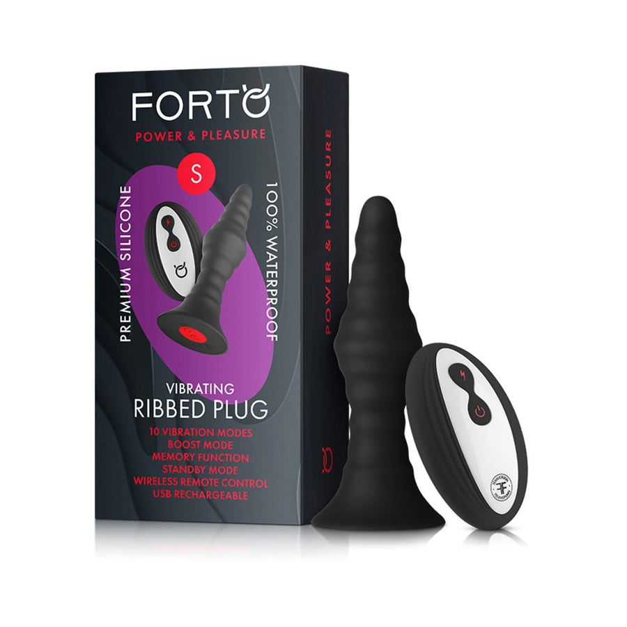 Forto Vibe Ribbed Plug W/Remote Sm Blk-Forto-Sexual Toys®