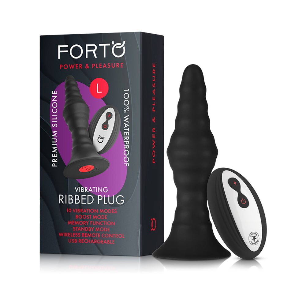 Forto Vibrating Ribbed Plug W/remote Large Blk-Forto-Sexual Toys®