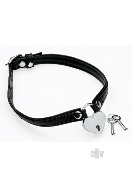 Heart Lock Leather Choker With Lock And Key - Black-Master Series-Sexual Toys®