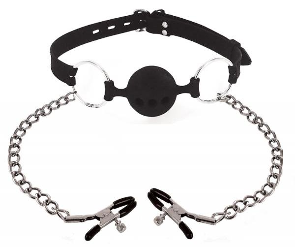 Hinder Breathable Silicone Ball Gag With Nipple Clamps-Master Series-Sexual Toys®