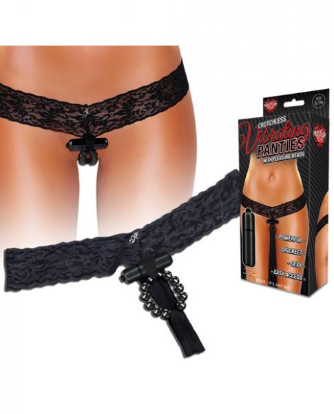 Hustler Crotchless Vibrating Lace Panties Beads Black M/L-Electric Eel-Sexual Toys®