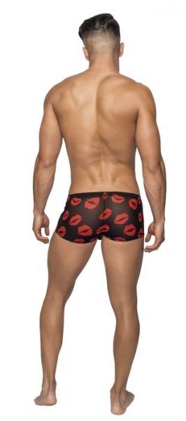 Kiss Me Mini Shorts Sheer Lips Black Medium-Male Power Underwear-Sexual Toys®