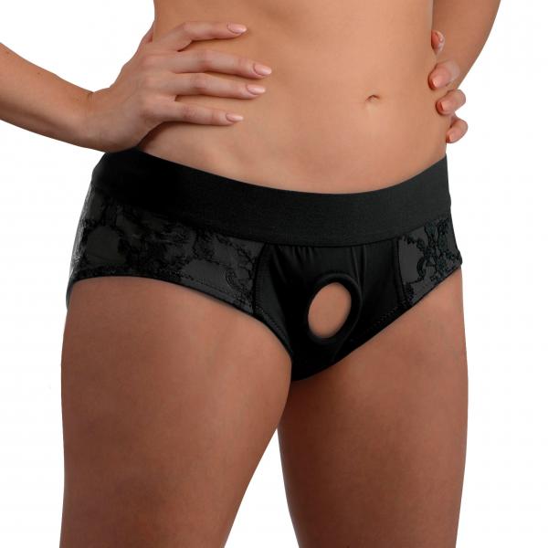 Lace Envy Black Crotchless Panty Harness - L-xl-Strap U-Sexual Toys®