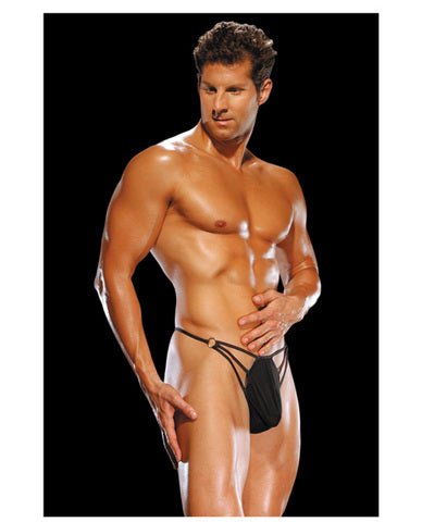 Male power g-string w/straps and rings small/medium - black-blank-Sexual Toys®
