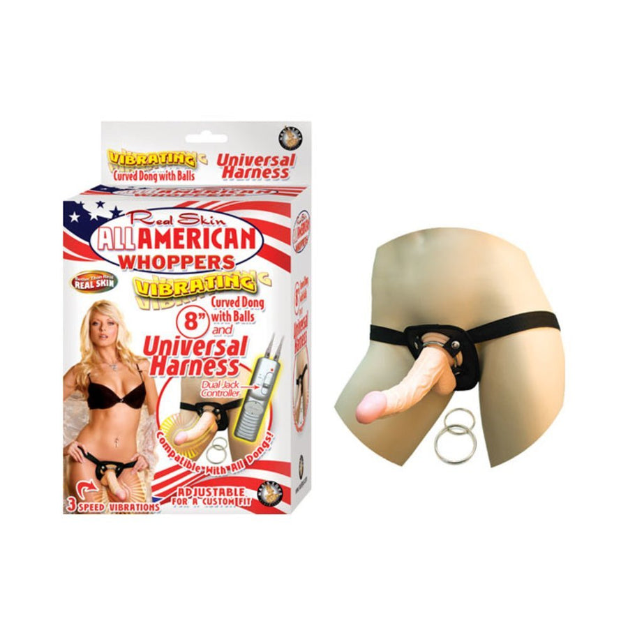 All American Whoppers 8 inches Vibrating Dong &amp; Universal Harness Beige-Nasstoys-Sexual Toys®