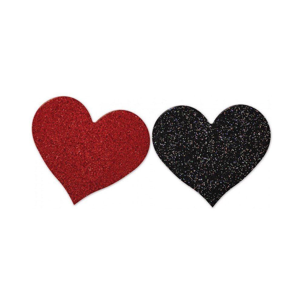 Nipplicious - Heart Shape Pasties - Glitter - 2-pack - Red & Black-blank-Sexual Toys®
