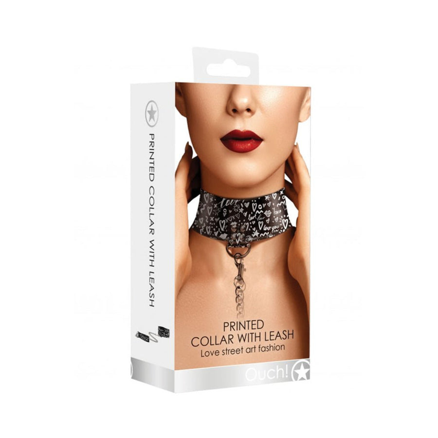 Ouch! Collar With Leash - Love Street Art Fasion - Black-Shots-Sexual Toys®