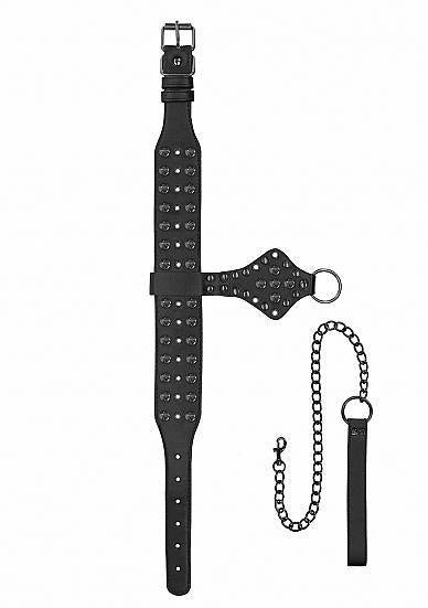 Ouch! Skulls &amp; Bones Neck Chain With Spikes And Leash Black-Shots-Sexual Toys®
