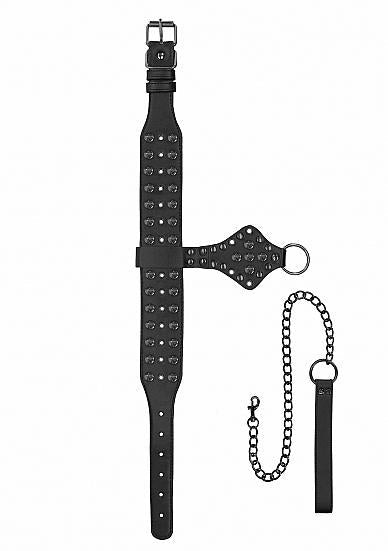Ouch! Skulls & Bones Neck Chain With Spikes And Leash Black-Shots-Sexual Toys®