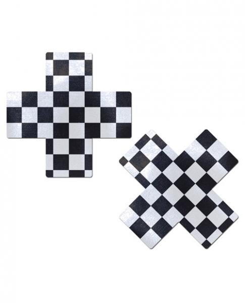 Pastease Checker Cross X Black White Pasties O/S-Pastease Brand Pasties-Sexual Toys®